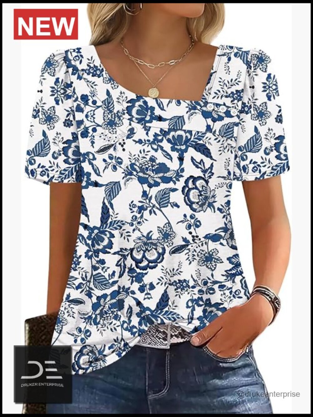 Women's Square Neck Short Sleeve Blouse Top Summer Fashion T-Shirt